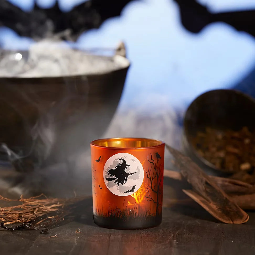 Orange Witch's Moon Tea Light Candle Holder